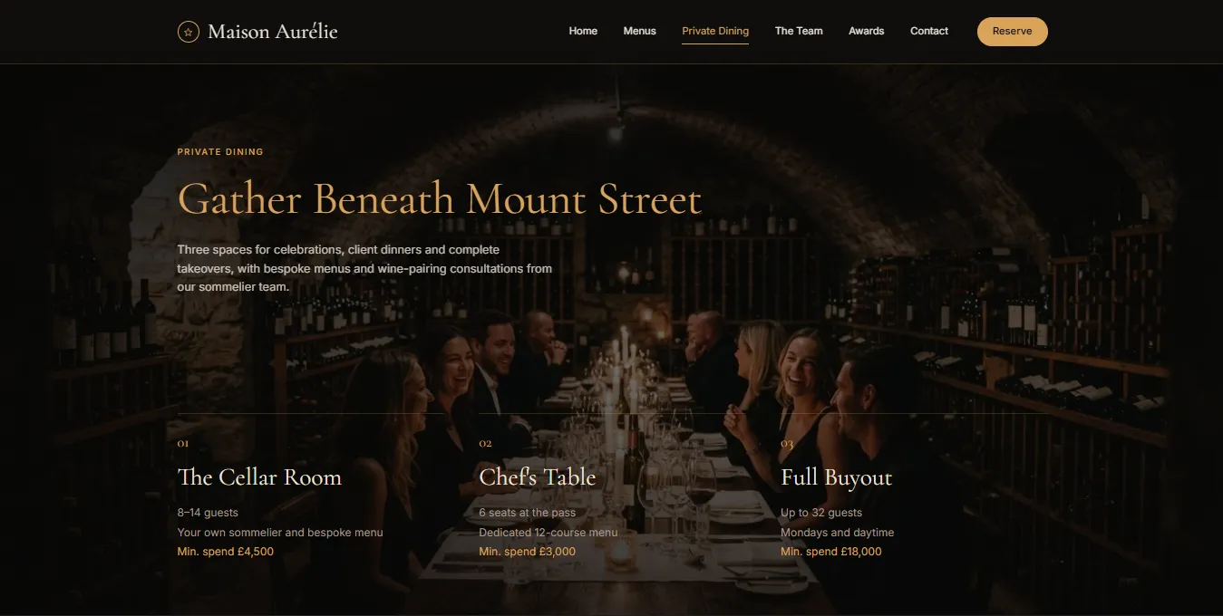 Maison Aurélie private dining page