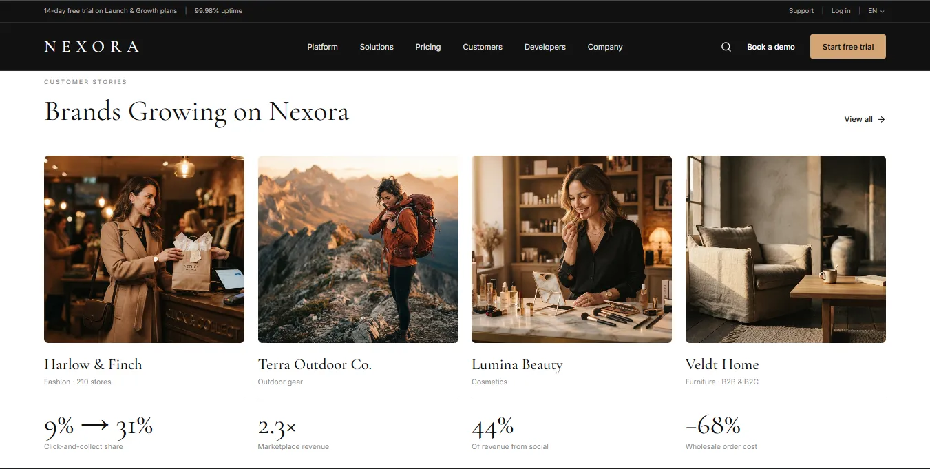 Nexora Commerce customers page