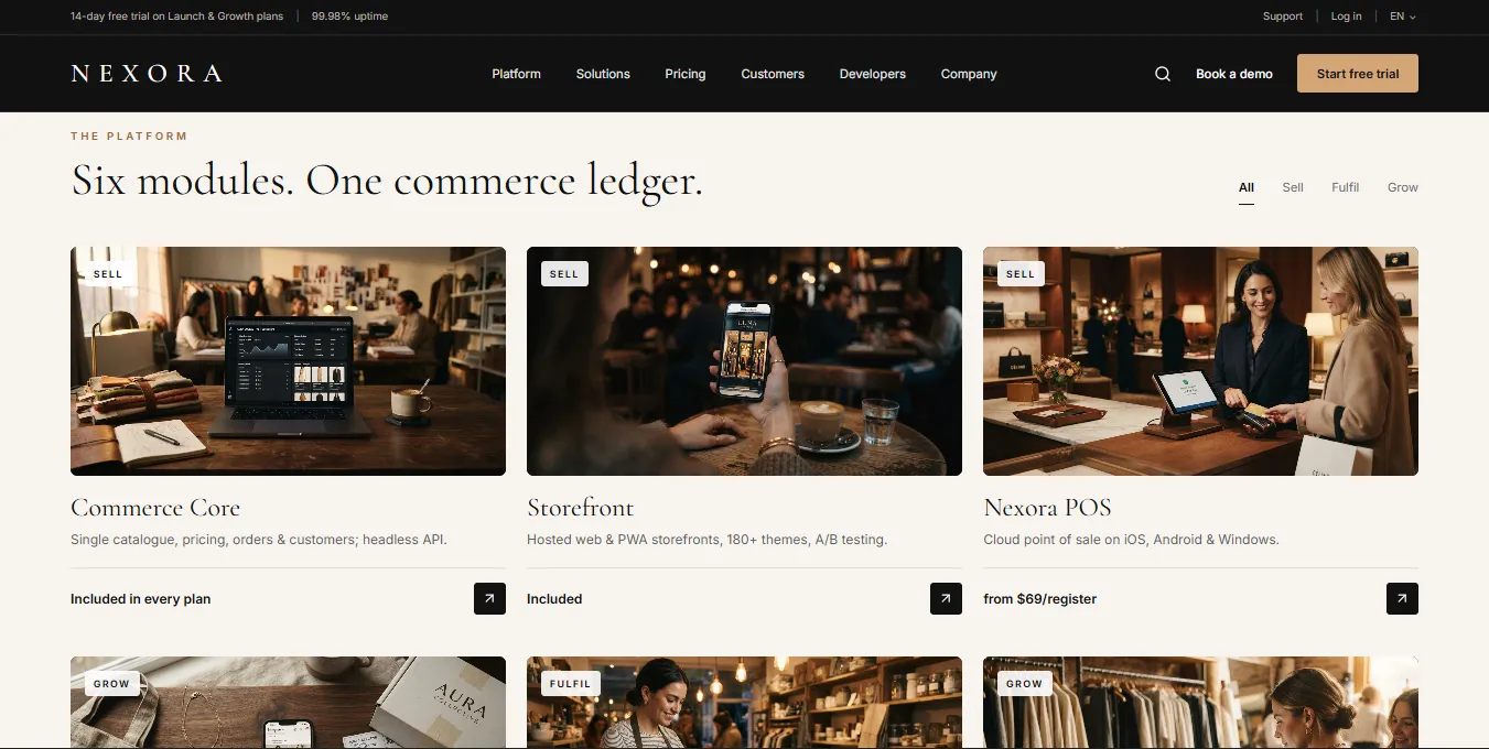 Nexora Commerce platform page